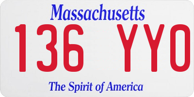 MA license plate 136YY0