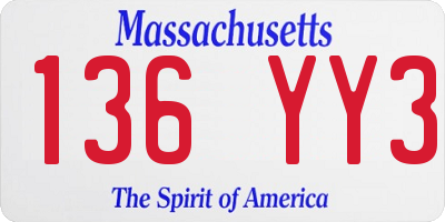 MA license plate 136YY3