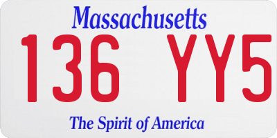 MA license plate 136YY5