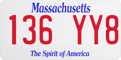 MA license plate 136YY8