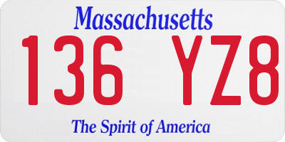 MA license plate 136YZ8