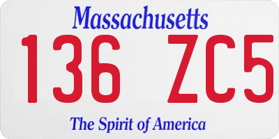 MA license plate 136ZC5