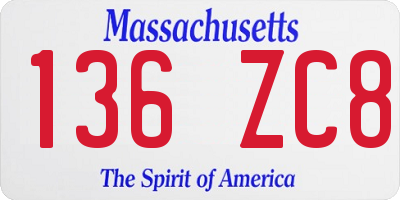 MA license plate 136ZC8