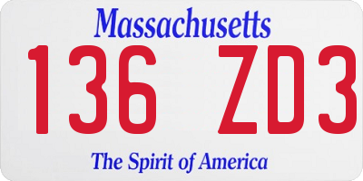 MA license plate 136ZD3