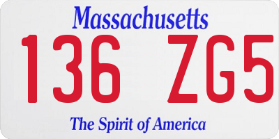 MA license plate 136ZG5
