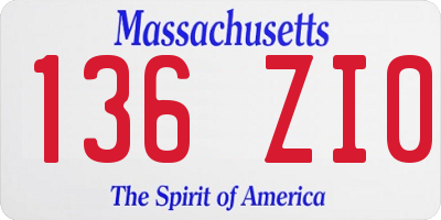 MA license plate 136ZI0