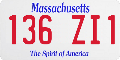MA license plate 136ZI1