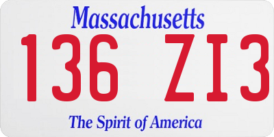 MA license plate 136ZI3