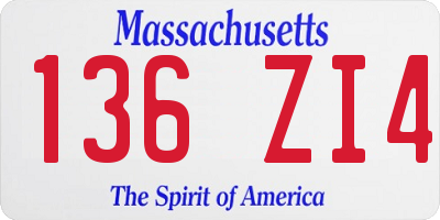 MA license plate 136ZI4