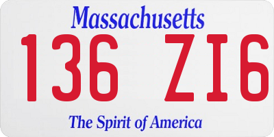 MA license plate 136ZI6
