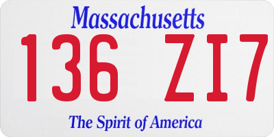 MA license plate 136ZI7