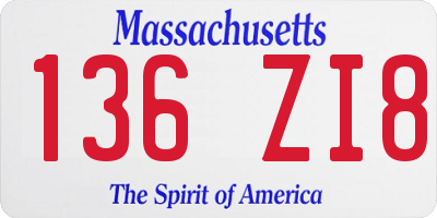 MA license plate 136ZI8