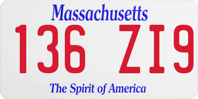 MA license plate 136ZI9