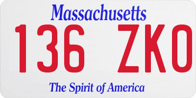 MA license plate 136ZK0