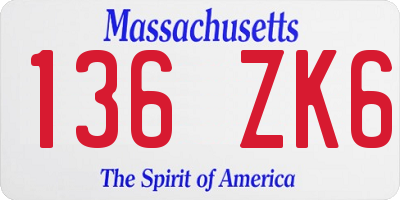 MA license plate 136ZK6