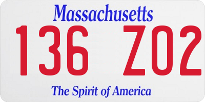 MA license plate 136ZO2
