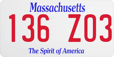 MA license plate 136ZO3