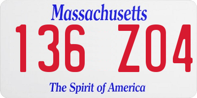 MA license plate 136ZO4