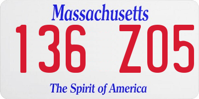 MA license plate 136ZO5