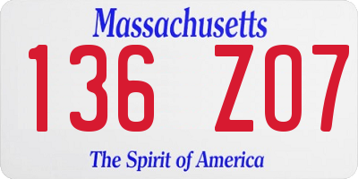 MA license plate 136ZO7