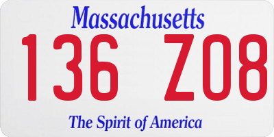 MA license plate 136ZO8