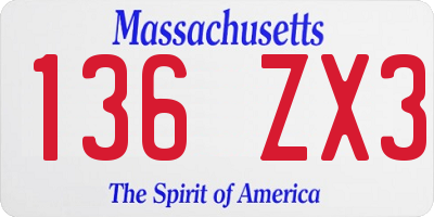 MA license plate 136ZX3