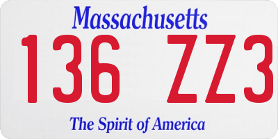 MA license plate 136ZZ3