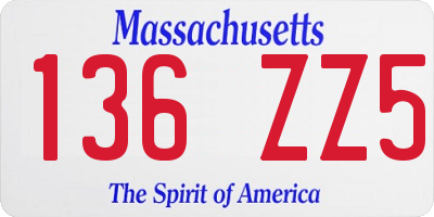 MA license plate 136ZZ5