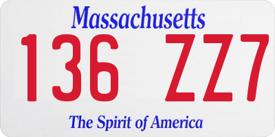 MA license plate 136ZZ7