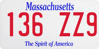 MA license plate 136ZZ9