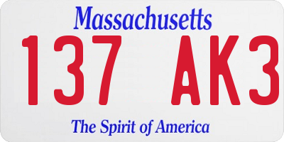 MA license plate 137AK3