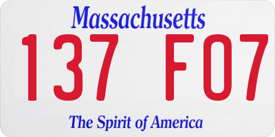 MA license plate 137FO7