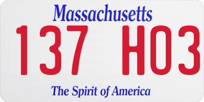 MA license plate 137HO3