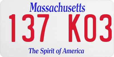 MA license plate 137KO3
