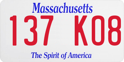 MA license plate 137KO8