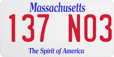 MA license plate 137NO3