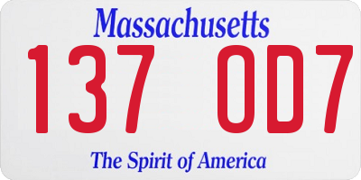 MA license plate 137OD7