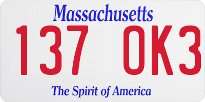 MA license plate 137OK3