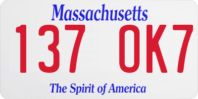 MA license plate 137OK7