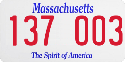 MA license plate 137OO3