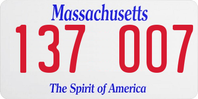 MA license plate 137OO7