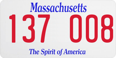 MA license plate 137OO8