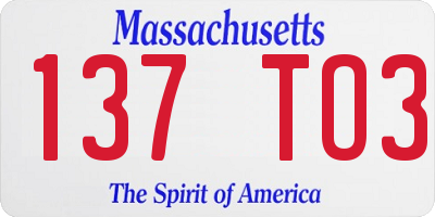 MA license plate 137TO3