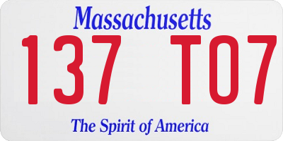 MA license plate 137TO7
