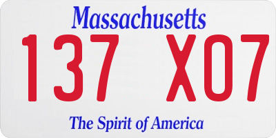 MA license plate 137XO7