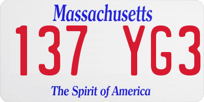 MA license plate 137YG3