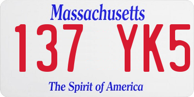 MA license plate 137YK5