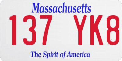 MA license plate 137YK8
