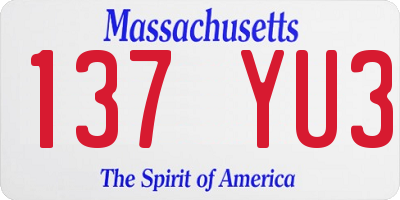 MA license plate 137YU3