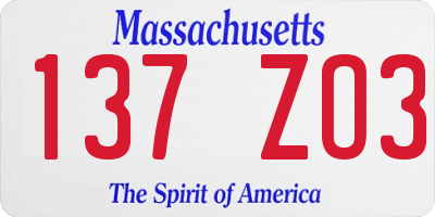 MA license plate 137ZO3